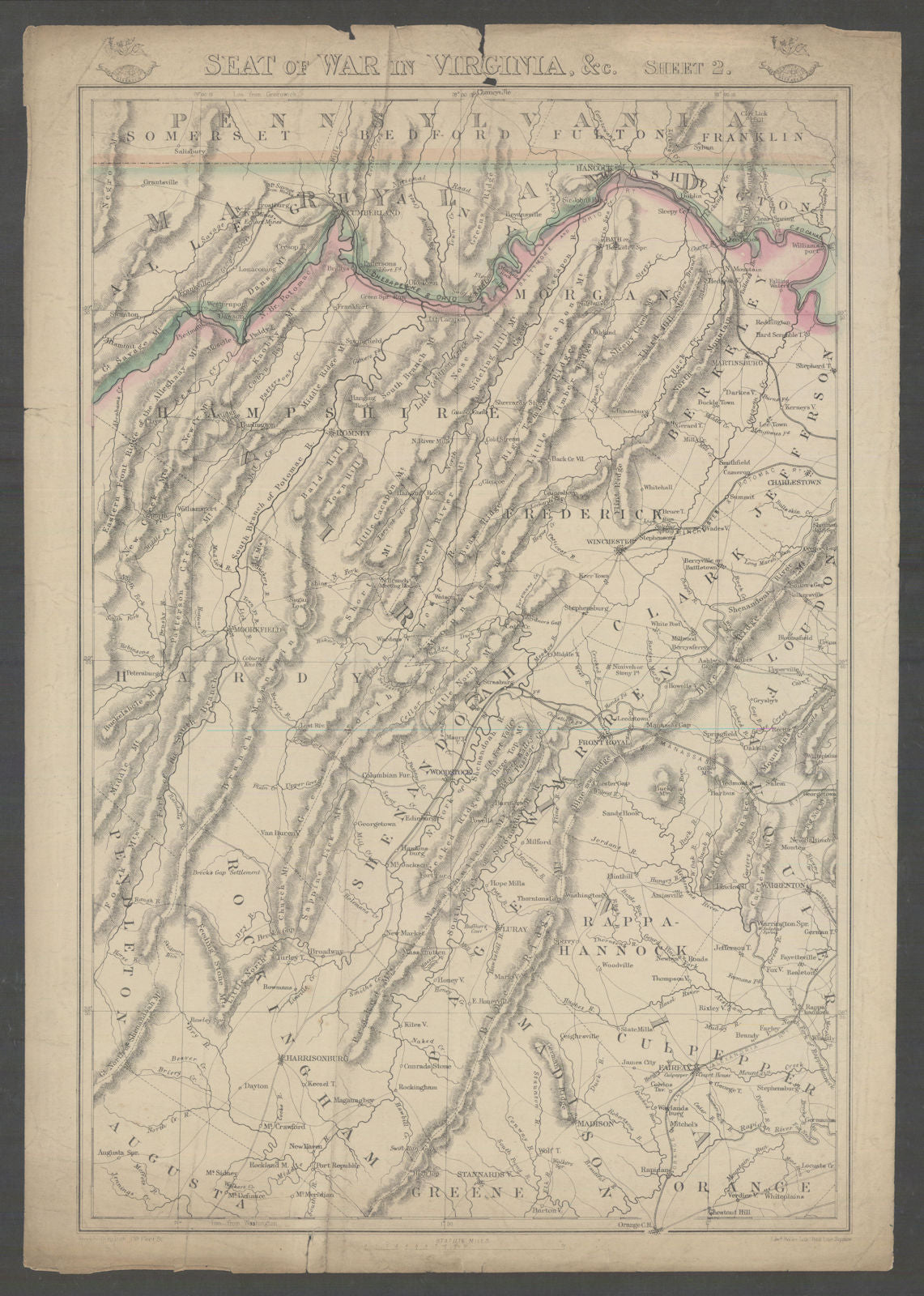 US CIVIL WAR Seat of War in Virginia sheet 2. Shenandoah. WV. WELLER 1863 map